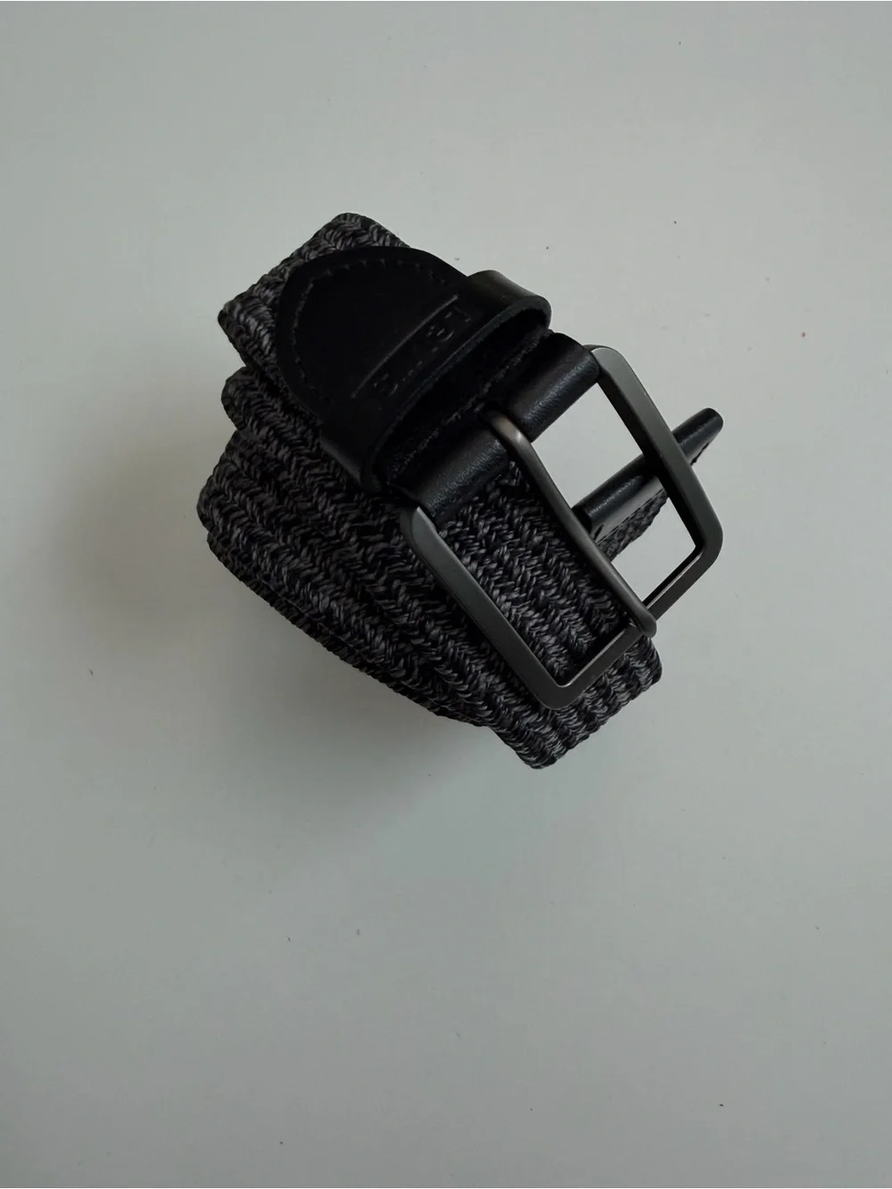 Levis Belt Stretch Knit Leather Gunmetal Buckle Casual Everyday Black Grey 42